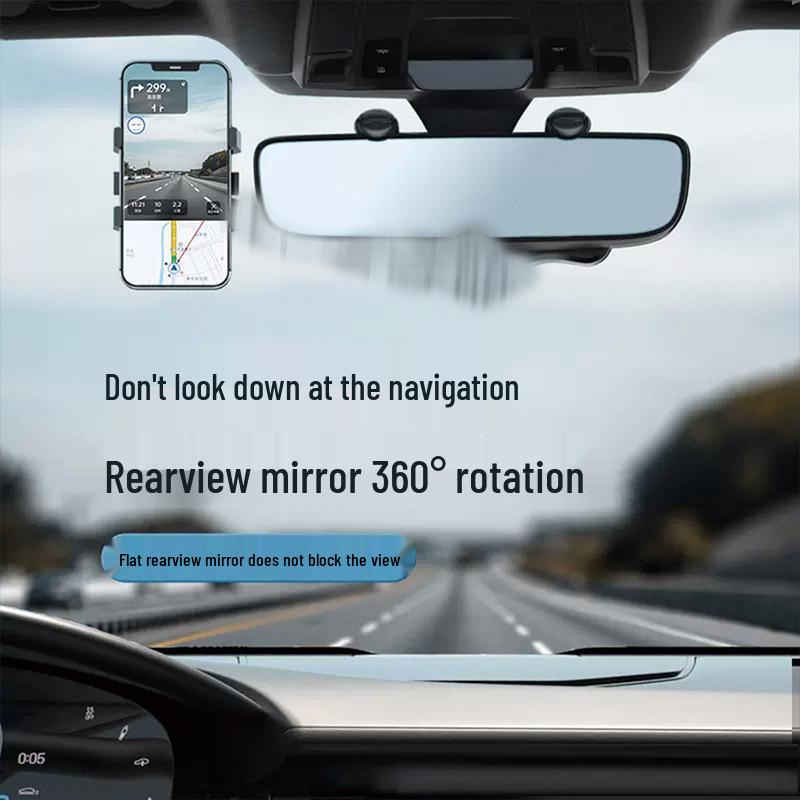Rearview Mirror Car Phone Holder with AR Navigation and Rotating Bracket