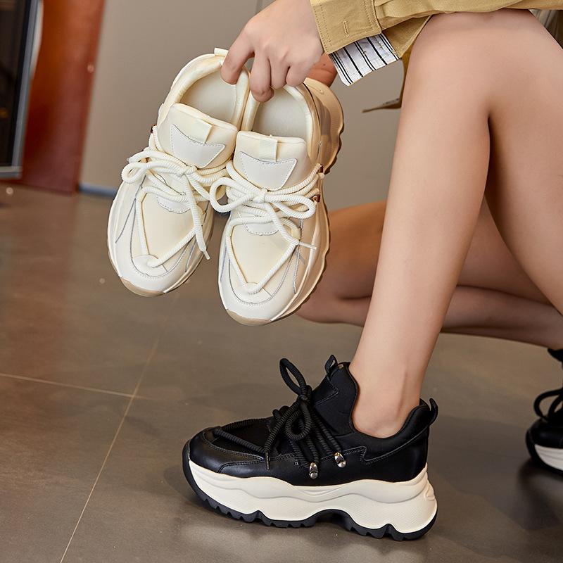 Leather dad shoes women's 2025 new autumn and winter platform heightening white shoes casual versatile lace-up sports shoes women