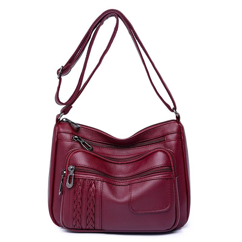 Mom Bag Women's New Trendy Fashion Soft Leather Medium Women's Bag Large Capacity Washed Leather Multi-layer Shoulder Messenger Bag