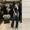 Korean Style Gradient Summer Set: Fashionable Casual Short Sleeve & Wide-Leg Pants Two-Piece for Women