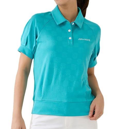 JUN&ROPE' Women's Jacquard Tuck Sleeve Short Sleeve Polo Shirt UV Cut Moisture Wicking Black M Size