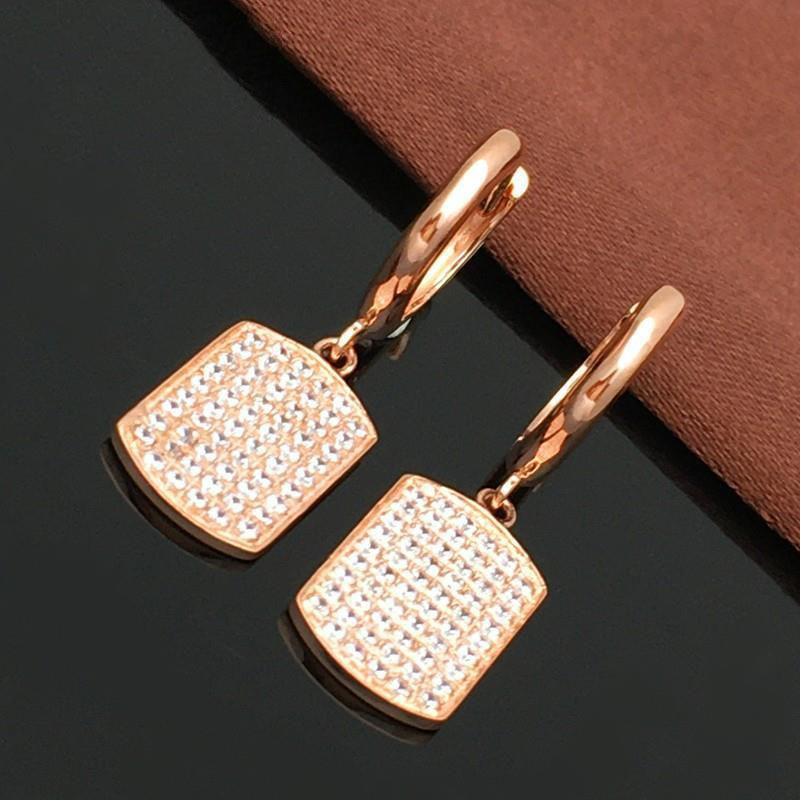 Purple Gold-Plated Rose Gold Square Earrings Luxury Foreign Light Luxury Square Brand Earrings Women
