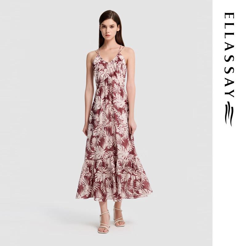 

ELLASSAY Women s Tencel Linen Palm Print Strappy Maxi Dress XS