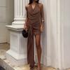 European and American Neck Swinging Collar Suspender Short Skirt Sexy Spice Girl Style Commuting Temperament Spring and Summer Lace-up Hip Dress