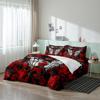 3Pcs Gothic Skull Butterfly Floral Print Duvet Cover Set, Red Rose Pattern Bedding For Bedroom Family Decor And Household