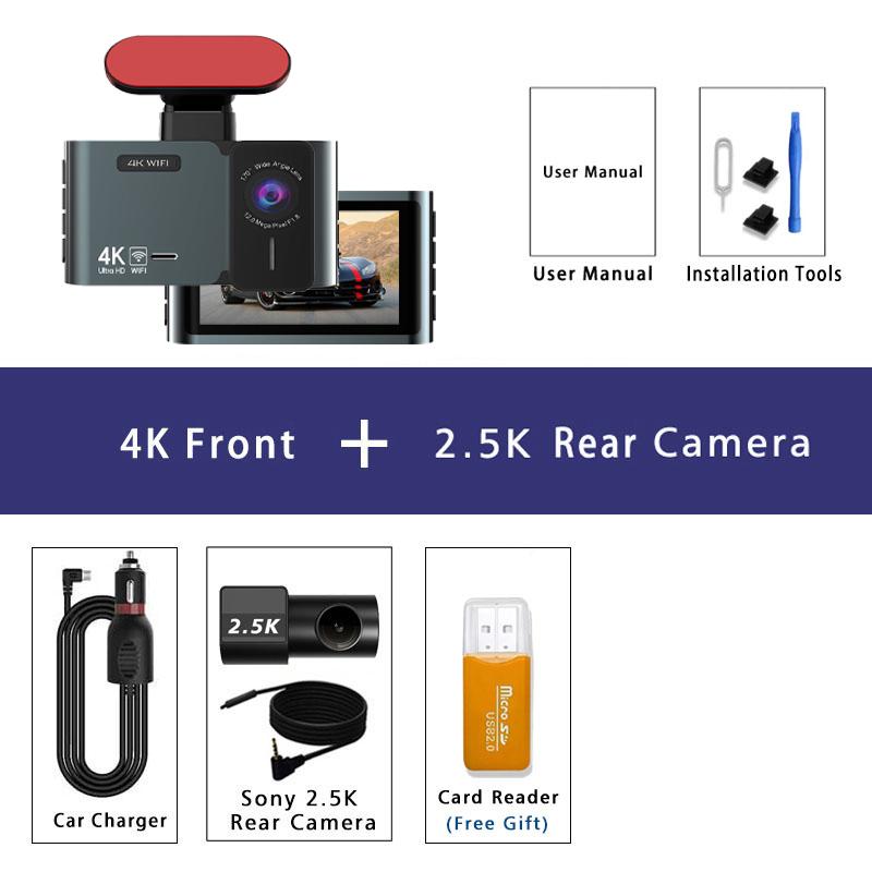 4K 3840*2160P Dash Cam WIFI GPS Mini CAR DVR Front And Rear 2.5K Dual Lens Black Box Room Camera Night Vision 24H Parking