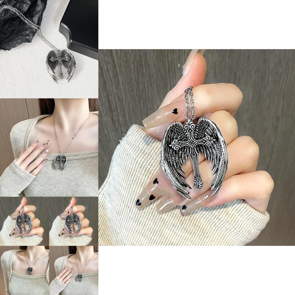 Stylish Alloy Angel Wings Cross Necklace For Trendy Punk Retro Fashion Lovers