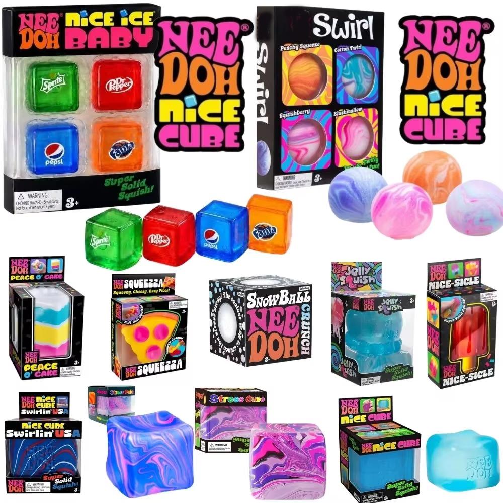 Schylling NeeDoh Nice Cube & Nice-Sicle Squishy Toy Sensory Stress Relief Squeeze Cube Anti-Anxiety Fidget Toy for Focus ADHD