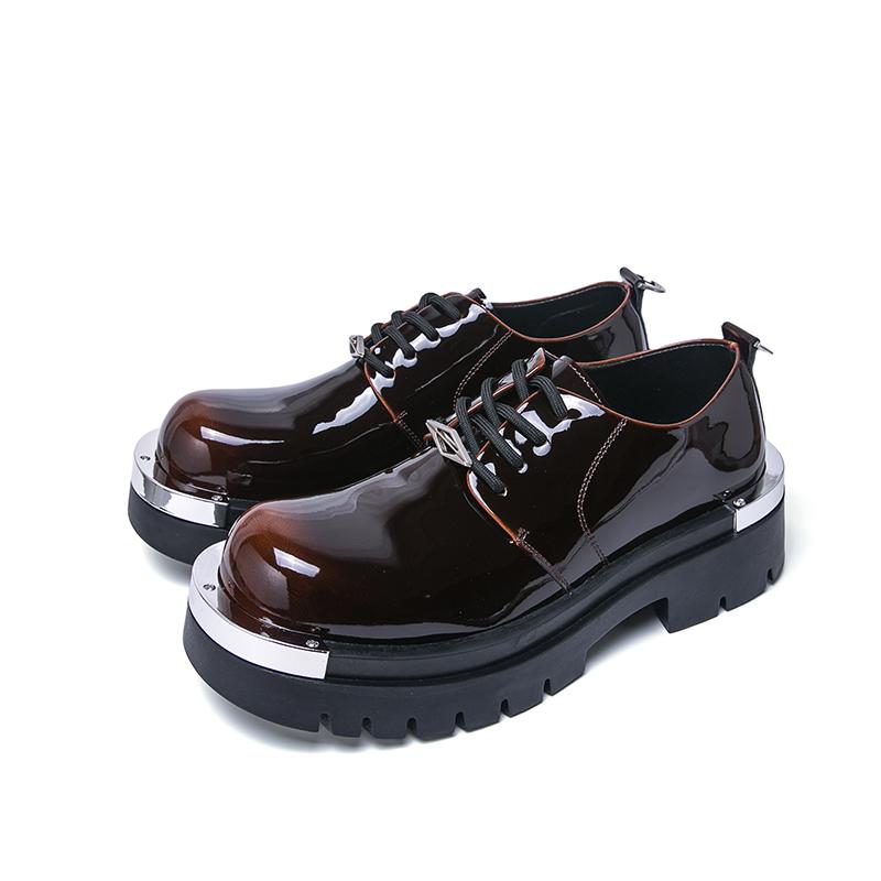 Fashion Men Harajuku Korean Man Leather Shoes Streetwear Fashion Casual Thick Platform Height Increase Metal Leather Wedding Men Loafers