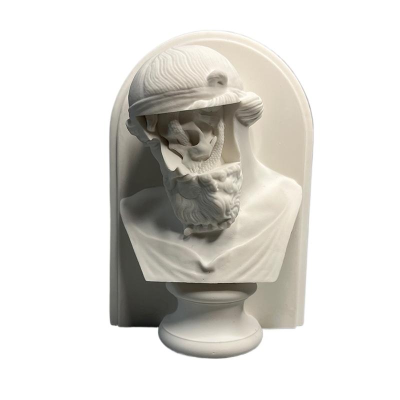 

Modern Relief Plaster Figure Sea King Poseidon Skull Sculpture Art Bookend Decoration Vintage White Bust Statue Craft Decoration