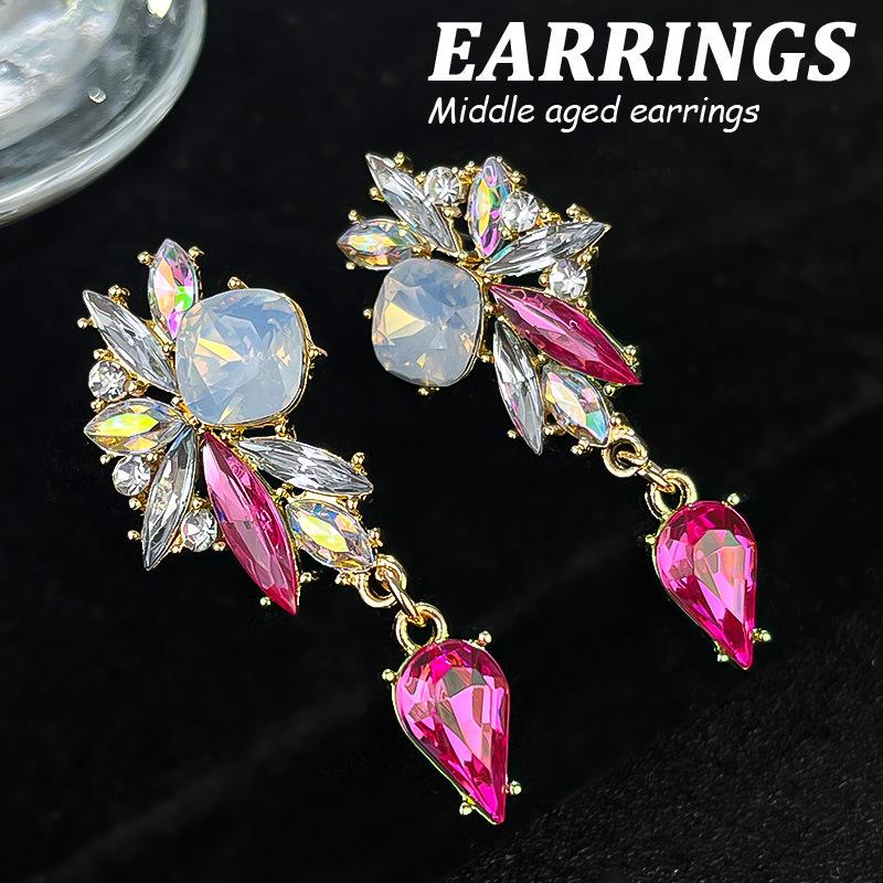 Boucles d'oreilles pendantes Zircon Fleur Colorée pour Femmes, Boucles d'oreilles pendantes Statement pour Fête & Usage Quotidien