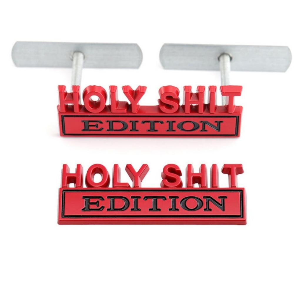 1Pc 3D Metal Holy Shit Edition Logo Car Front Grille Badge Side Fender Rear Trunk Emblem Sticker Decal