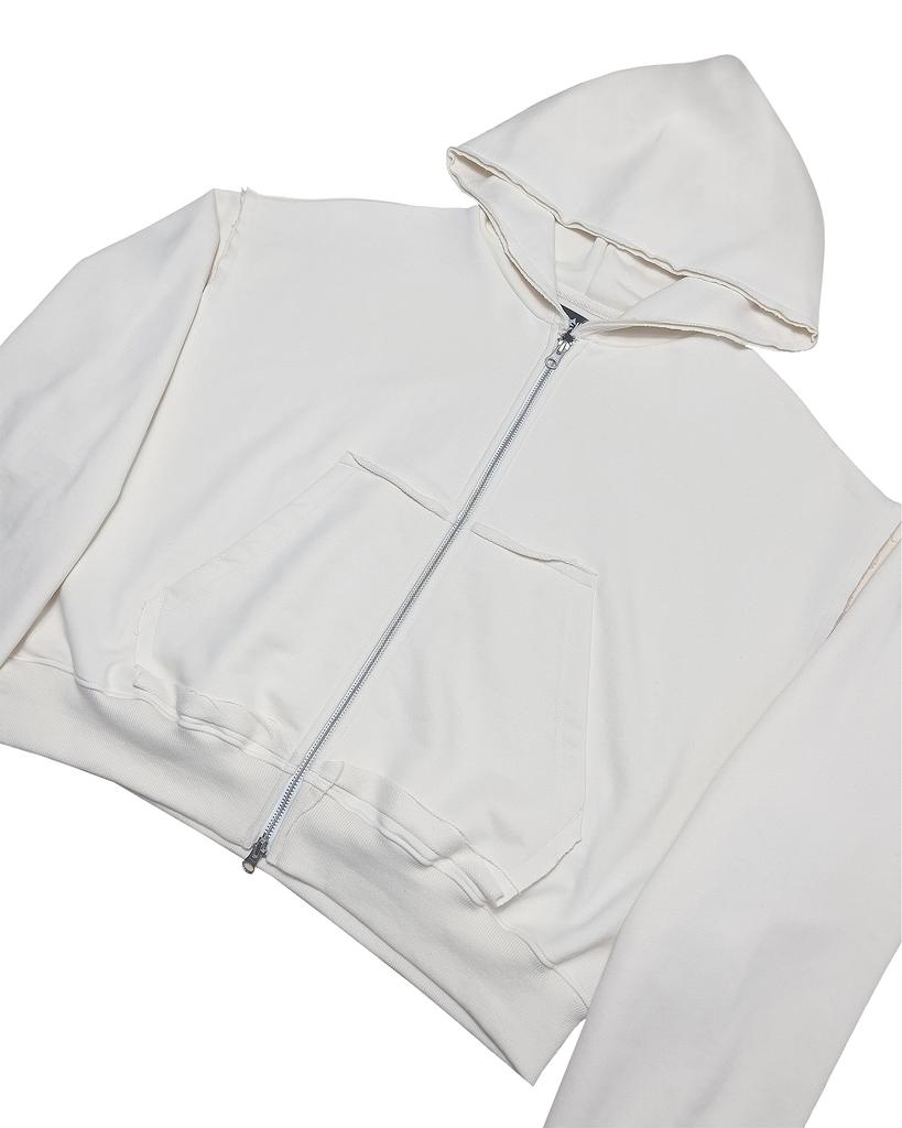 Cut-Off Crop Zip-Up Hoodie_Cream