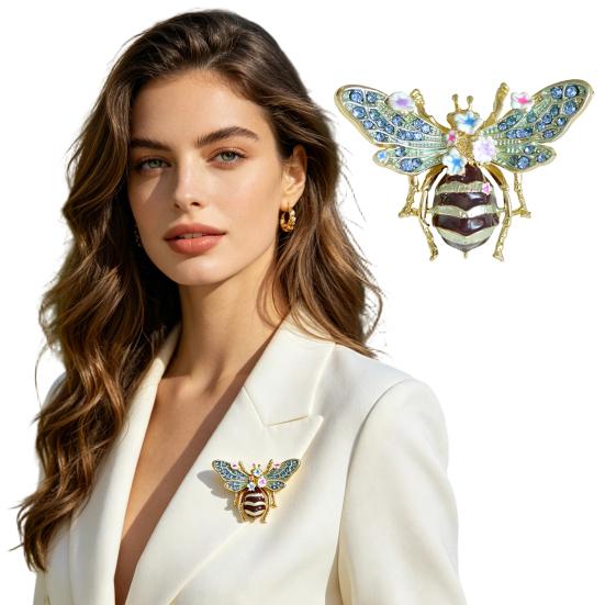 Retro Brooch Bee Design Zinc Alloy Pin with Rhinestone Inlay Hand-Painted Enamel Glaze Suits Coats Sweaters Clothing Badge