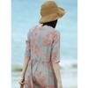 Elegant Light-color Printed Cotton and Linen Medium and Long Dress for Women's 2025 Summer New Product Loose and Casual Over the Knee Waist and Thin