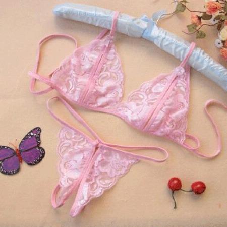 A Large Number of Erotic Underwear Open Three-point Lace Underwear Two-piece Set Transparent Milk Temptation