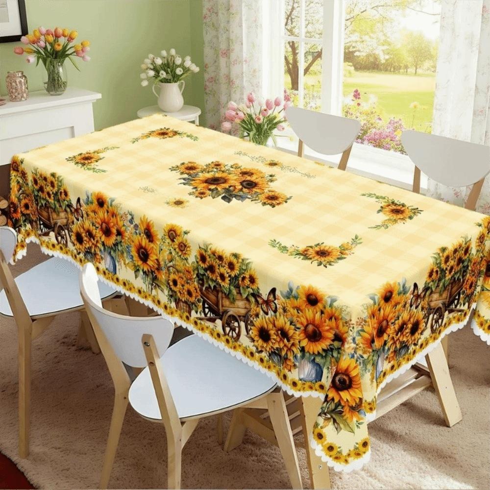 Sweet Floral Tablecloth Waterproof Anti-fouling Desk Decoration Cloth Embossed Edge Rabbit Butterfly Table Mat Holiday Party