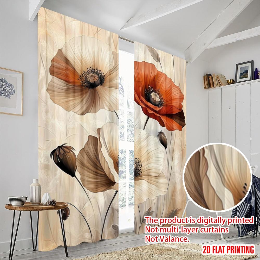 Set Of 2 Plane Printing Print Curtains Floral Elegance Versatile Durable Polyester Without Rod Festive Use Living Room Made Area Window Treatment