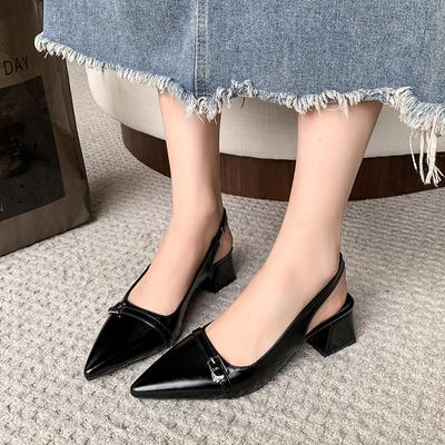 Fashion New Designer Low Heel Sandals for Women Fashion Casual Summer Buckle PU Leather Shoes Ladies Solid Color Pumps Woman