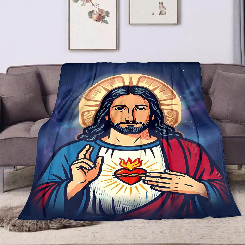 Sacred Heart of Jesus Icon Design Patterned flannel blanket perfect for the bedroom living room, sofa, or a little nap