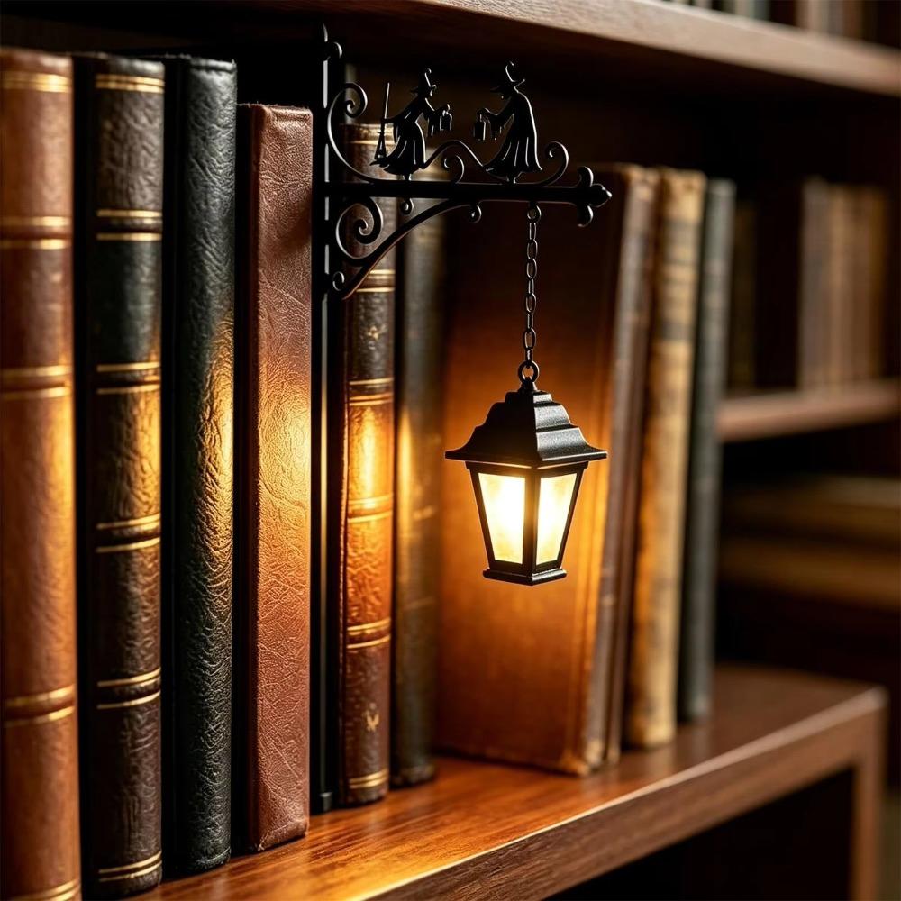 Gothic Iron Witch Bookshelf Lamp Black Metal Mini Shelf Lamp Book Nook Light for Reading Nook