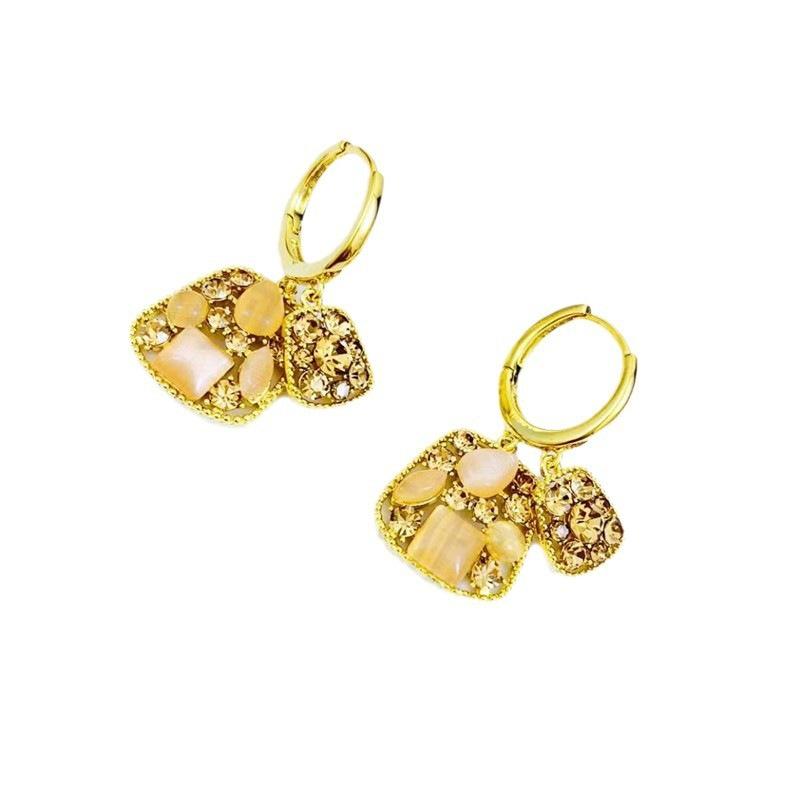 Versatile Coffee Color Full Diamond Crystal Earrings Women, Design Sense Shows Face Thin Ear Buckle Earrings
