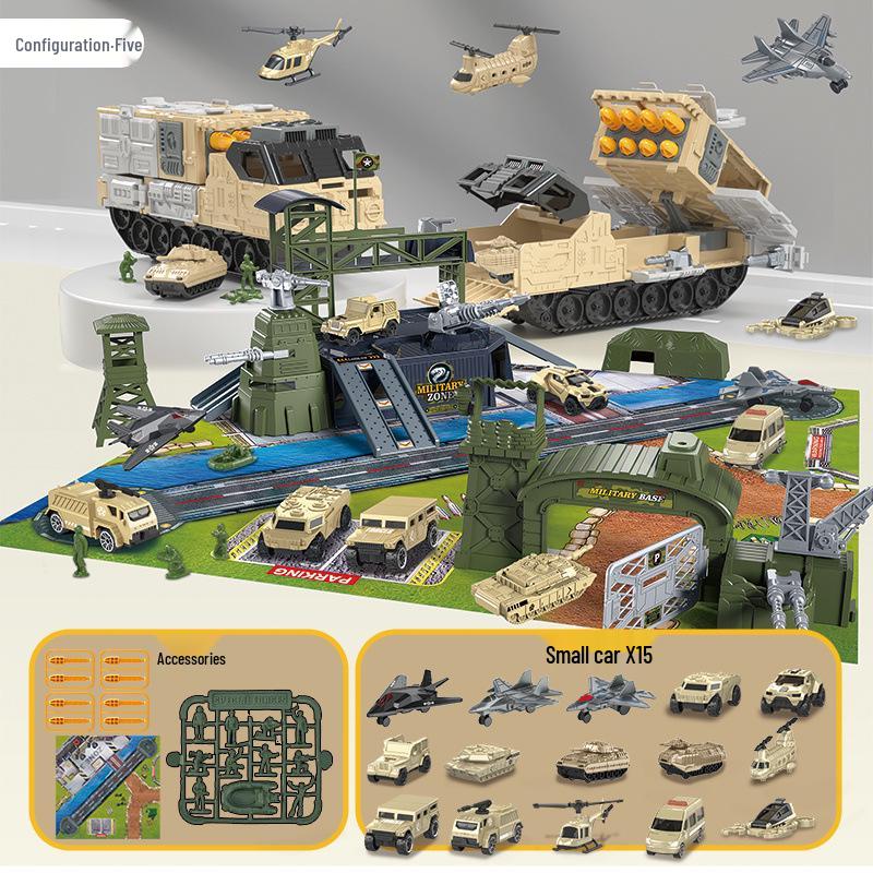 Children's Military Model Rocket Launcher Vehicle with Storable Sliding Base - Boys Gift for Ages 3-6