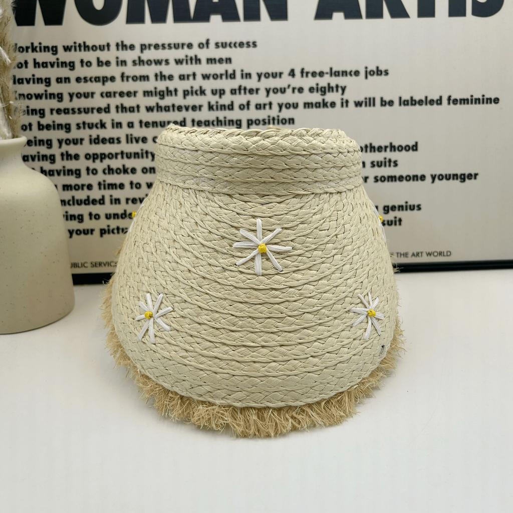 New Daisy Lafite Woven Empty Top Hat Children's Summer Outdoor Seaside Vacation Shade Sunscreen Straw Hat