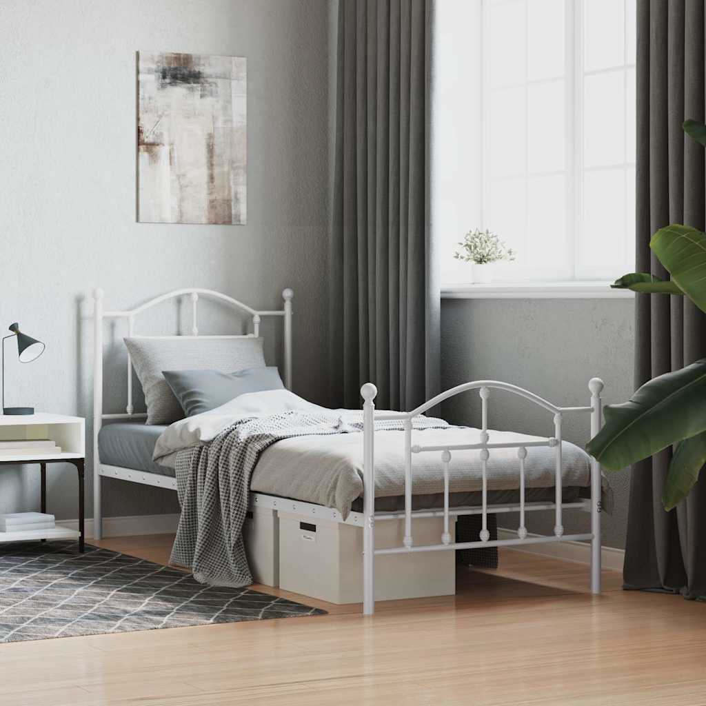 Metal Bed Frame with Headboard and Footboard White 90x190 Cm