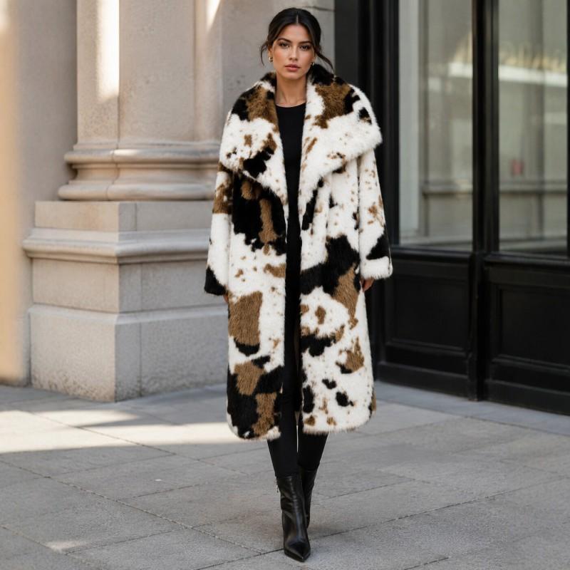 Dámský dlouhý kabát z umělé kožešiny Zimní teplý Oversized otevřený kardigan Bez límce Street Style Větší velikosti
