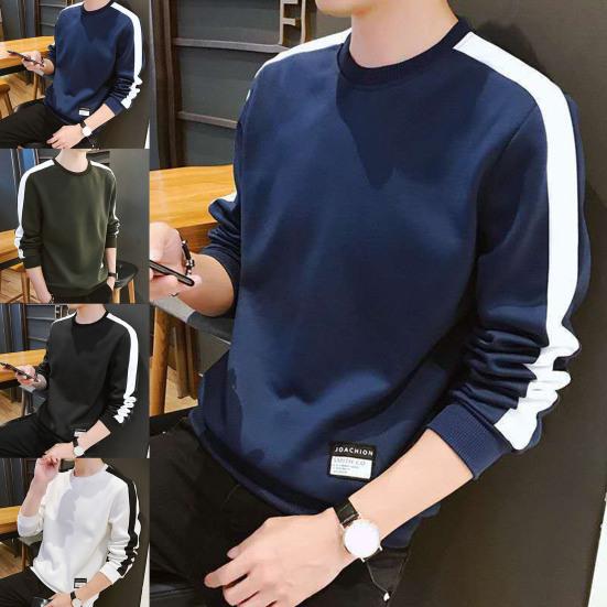 Men Shirt Contrast Colors O Neck Pullover All Match Spring T-shirt for Daily Wear
