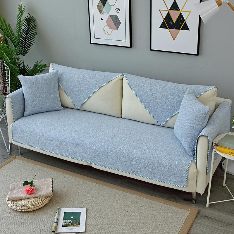 Sofa Cushion Four Seasons Universal Fabric Non-Slip Winter Cotton and Linen Mat Nordic Solid Wood All-Inclusive Cover Towel Backrest