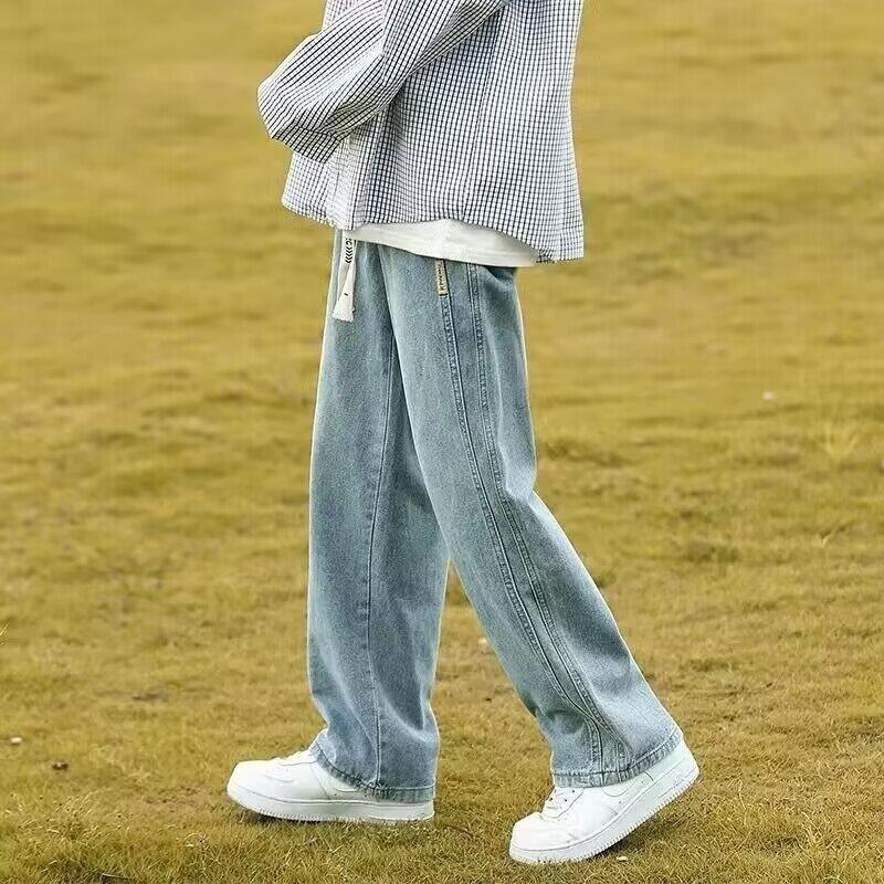 Washed light-colored jeans boys retro new men's straight loose wide-leg casual pants teenagers