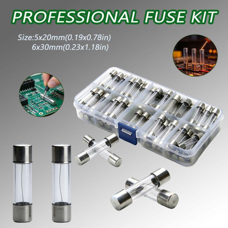Car Fast-Blow Glass Tube Fuses 0.1A~35A Quick Blow Car Glass Tube Fuses Assorted Kit for Car Light Inflator