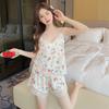 Summer New Pajamas Women's Ice Ribbon Chest Pad Printing Series Short Hanging Shorts Pure Desire Wind Lace Loungewear Set