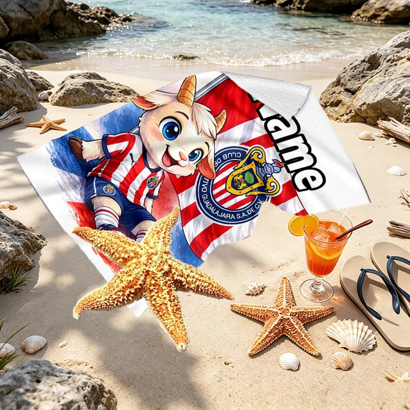 Custom Name Personalized Club Deportivo Guadalajara Print Beach Towel, for Trip Camping Beach Party Home Decor, Birthday Gift for Family & Friends