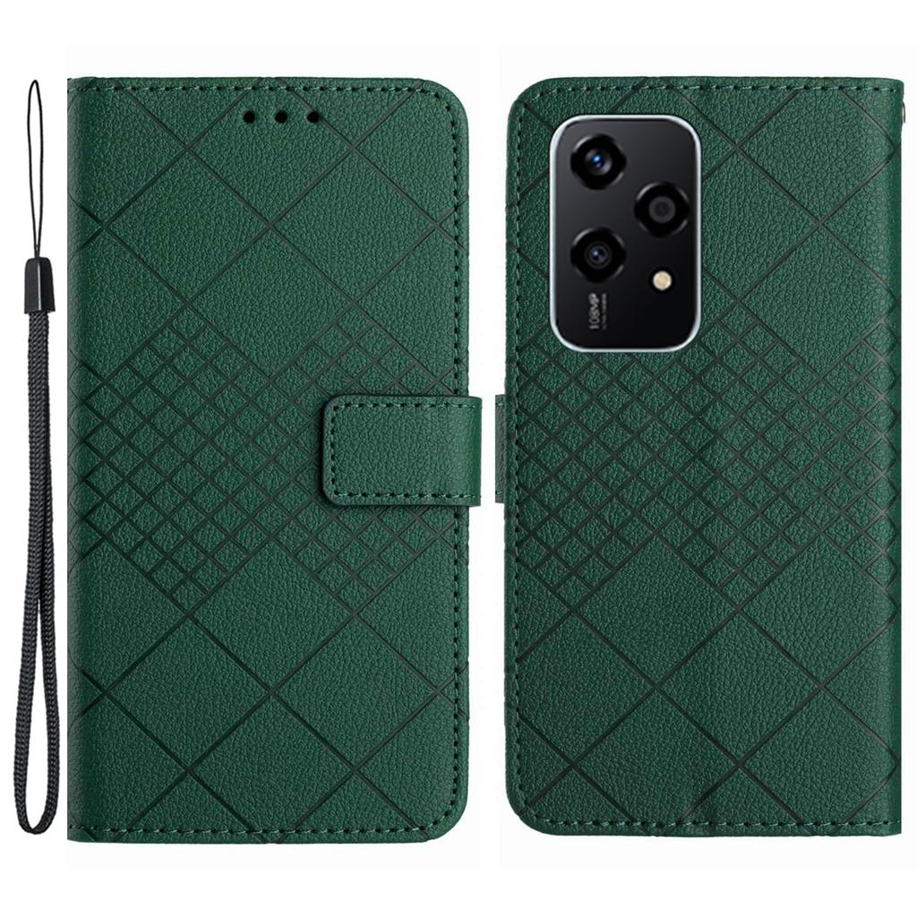HT06 For Honor 200 Lite Magnetic Phone Case Rhombus Pattern Leather Stand Cover