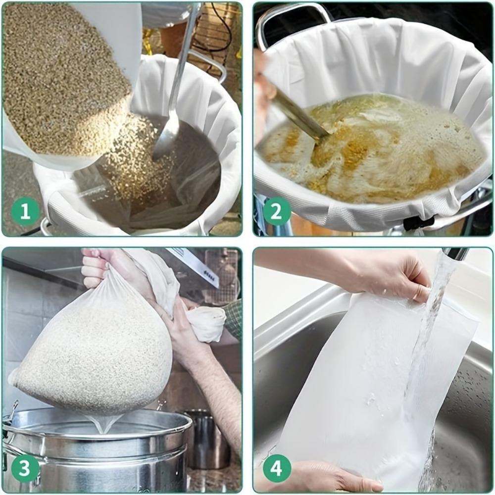 1 pcs Reusable Fine Mesh Brew Bags Perfect Filtering Drawstring Strainer Bags For Home Brewing, Beer, Wine, Grains, Boiling Safe Kitchen Gadgets