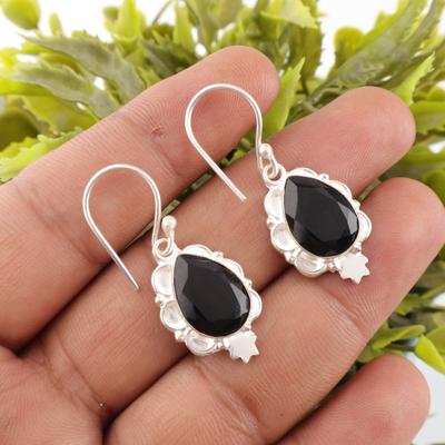 Schwarzer Onyx Edelstein 925 Gestempeltes Silber Handgefertigter Schmuck Multi Ohrringe für Frauen EE-163-17