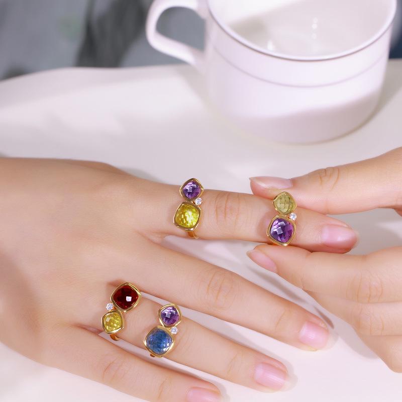 European-American Cross-border Zircon Ring: Women's S925 Sterling Silver, Two-Tone Candy Design, Light Luxury, Colored Zircon, Index Finger Ring