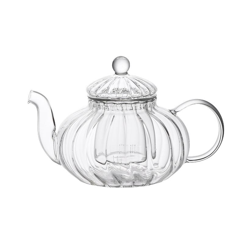 Pumpkin-Shaped High-Temperature Resistant Floral Teapot with Infuser, Thickened Borosilicate Glass