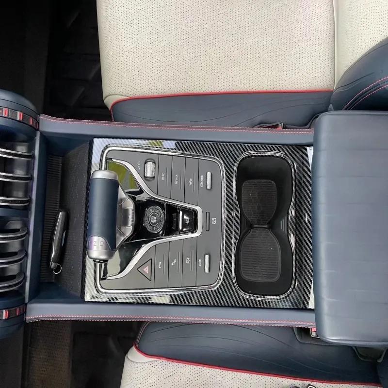For BYD  ATTO 3 YUAN PLUS   ABS carbon center control gear box shift panle cover front water cup holder cover sticker