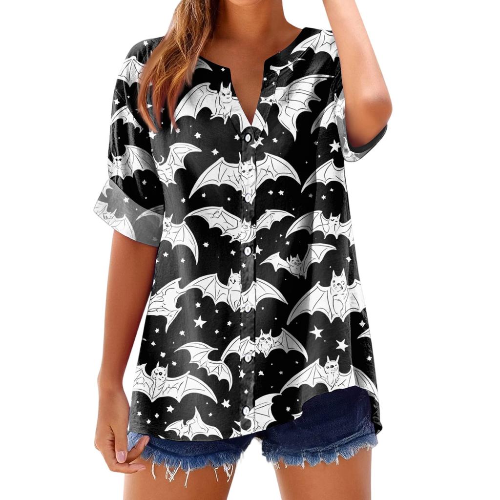 Women's Fashionable, Casual, Comfortable, Loose-Fitting Halloween Print Top