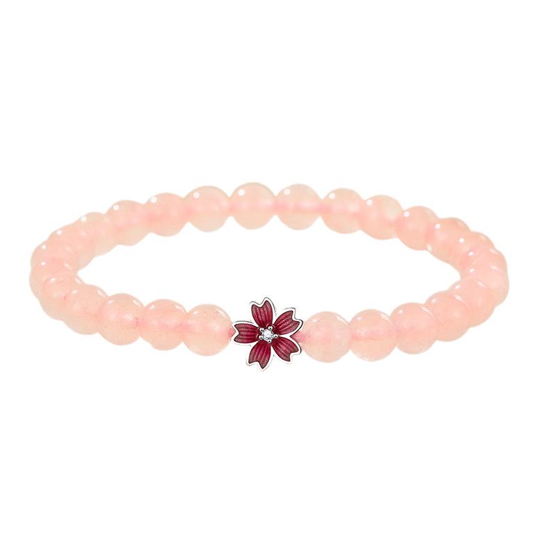 

Натуральный розовый кристалл, цветок персика, стерлинговое серебро, браслет из бусин - Женские украшения ручной работы высокого класса на удачу 925 Silver