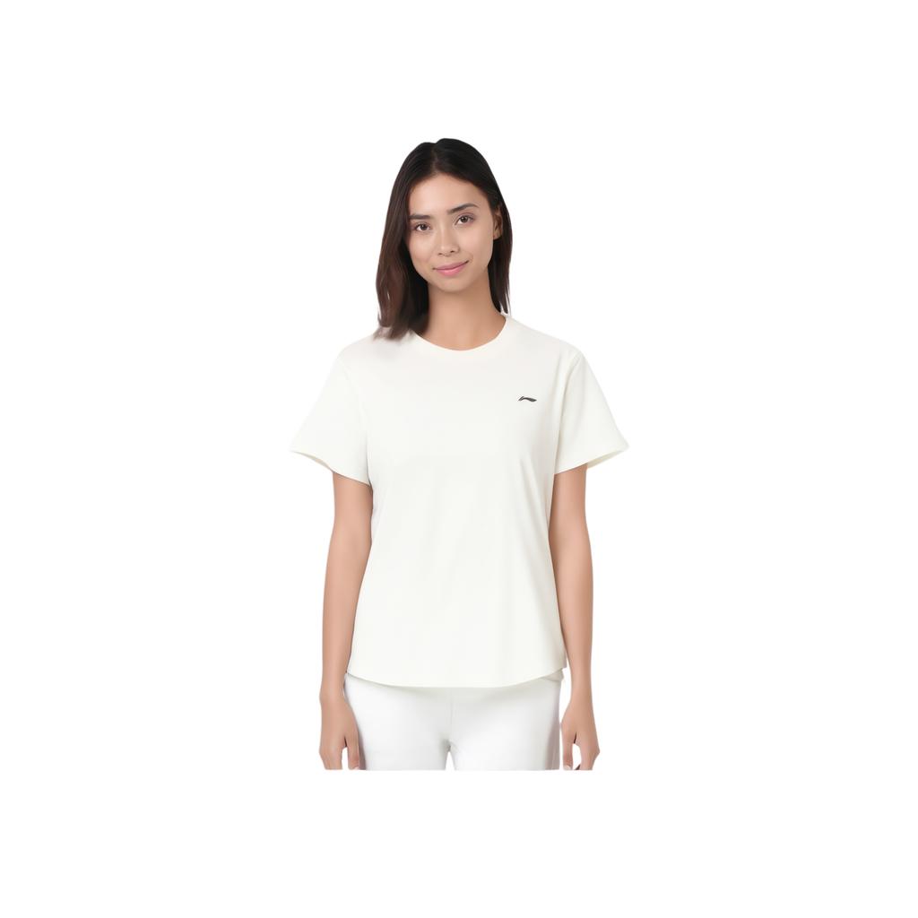 Li-Ning Comfortable Versatile Simple Solid Color Round Neck Short Sleeve T-Shirt Women Tops Off-White ATSV044-2