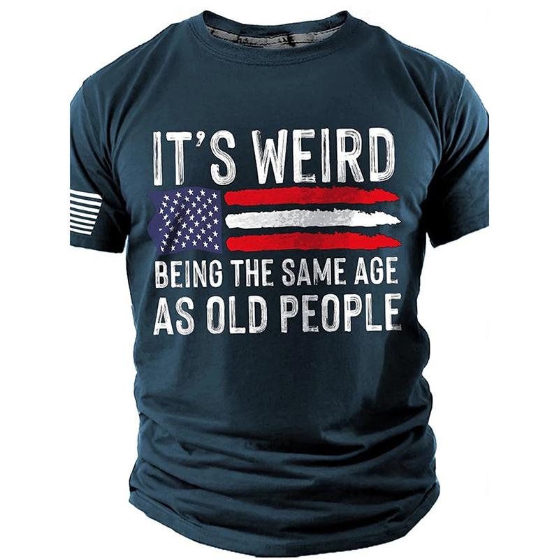 Summer Round Neck 3D Retro Flag Print Top Fashionable Casual Breathable Short Sleeved Men's T-shirts