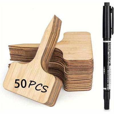 50pcs Waterproof Bamboo Garden Tags with Marker Pen - Durable T-Type Labels for Outdoor & Indoor Plants, Seedlings, Vegetables