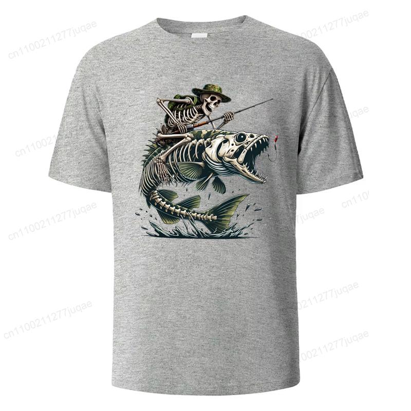 Herren Sommer T-Shirts Lockere Größe Angeln Jäger Print Lässig Bequem Rundhals Kurzarm T-Shirt Fischskelett Herren Top