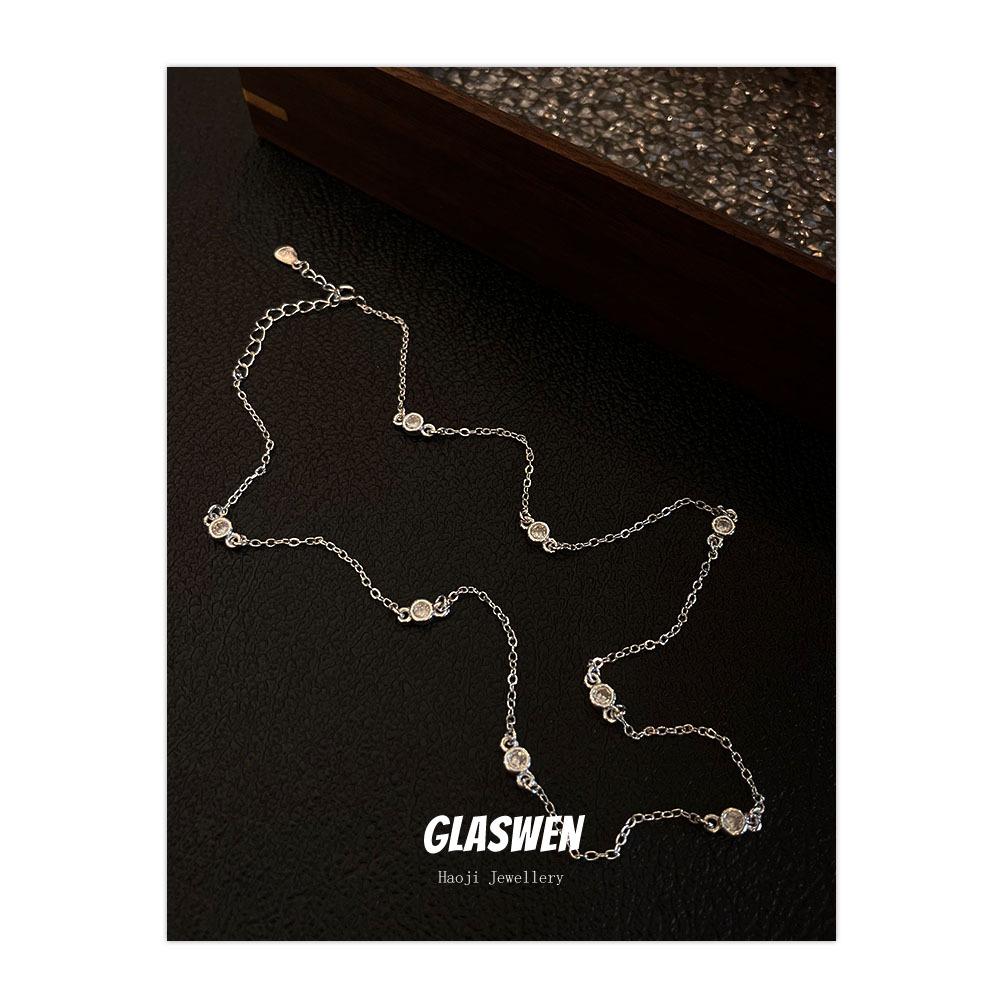 High-End Simple Bead Chain Colored Zircon Necklace Women'S Light Luxury Niche Cold Wind Collarbone Chain Jewelry