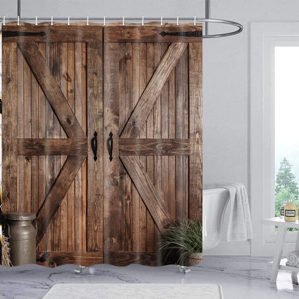 country barn door shower curtain farm vintage pattern theme for bathroom bathtub decoration accessories shower curtain with hook